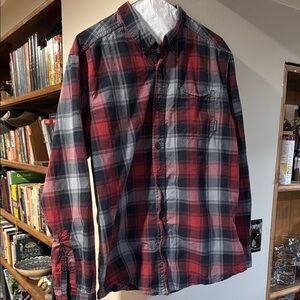 Columbia Men's Red and Gray Plaid Shirt
